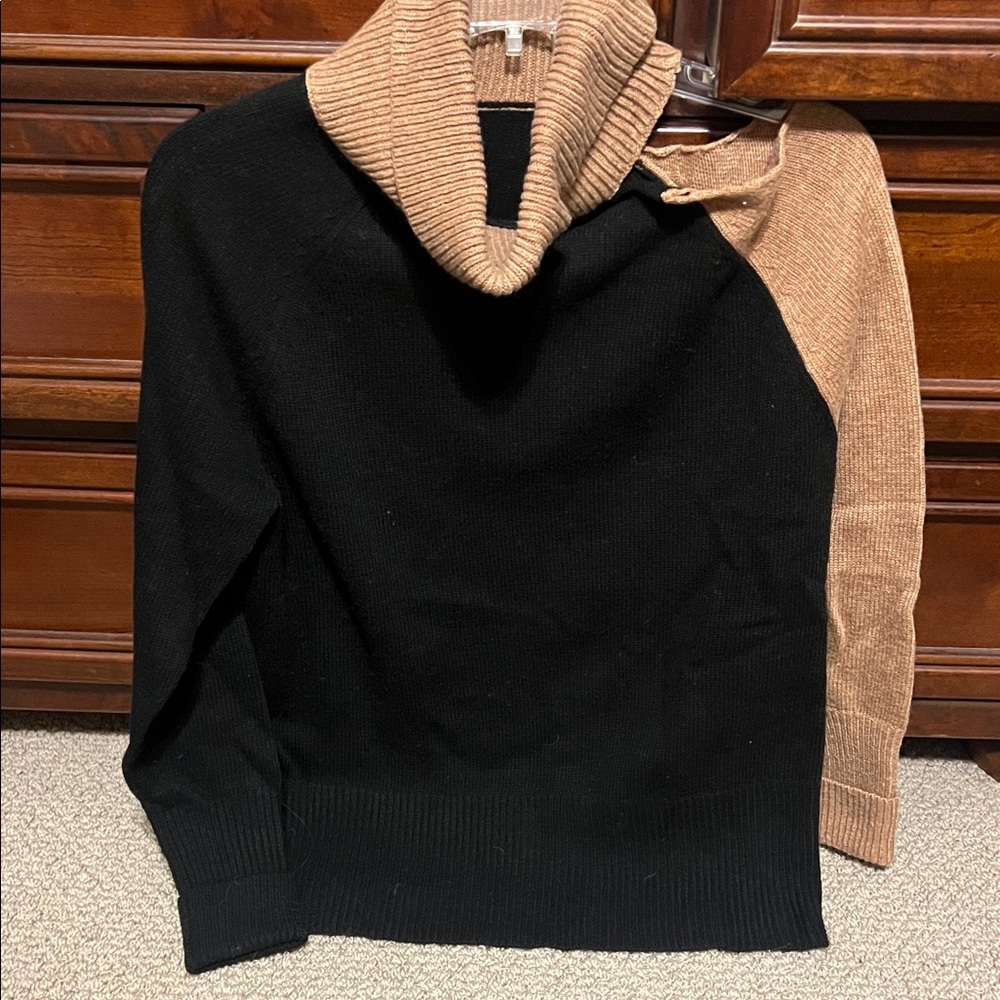 Jamison Black and Tan Colorblock Sweater with cutout shoulder